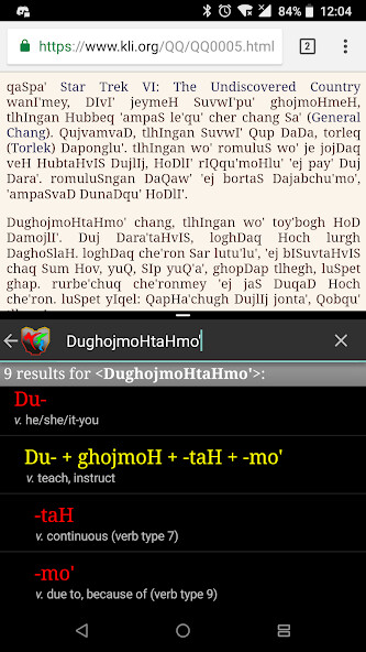 Emulate Android APK boQwI (Klingon language)