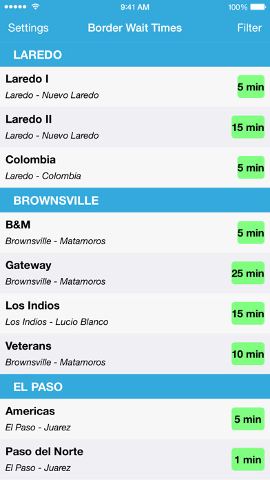 Emulate iPhone app Border Wait Times US Ports using MyAndroid