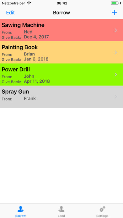 Emulate iPhone app Borrow and Lend Manager using MyAndroid