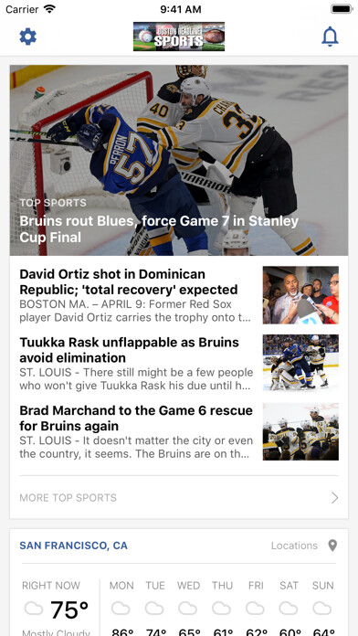 Emulate iPhone app Boston Headline Sports using MyAndroid