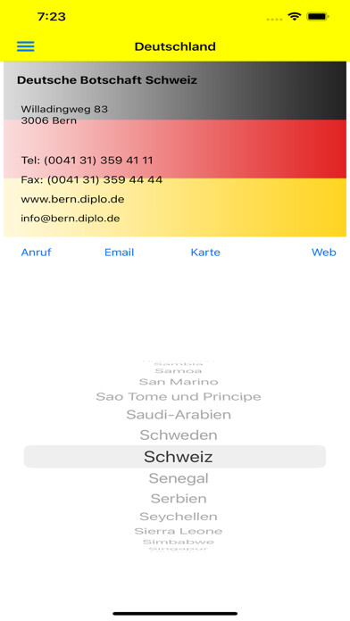 Emulate iPhone app Botschaften D/A/CH using MyAndroid