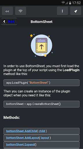 Run android online APK BottomSheet - For DroidScript from MyAndroid or emulate BottomSheet - For DroidScript using MyAndroid
