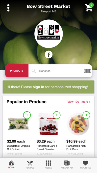 Emulate iPhone app Bow Street Market Online using MyAndroid