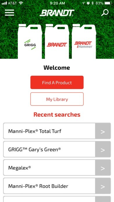 Emulate iPhone app BRANDT Turf Product Finder using MyAndroid