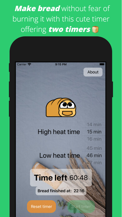Emulate iPhone app Bread Alarm – Baking Clock using MyAndroid Emulate iPhone app Bread Alarm – Baking Clock using MyAndroid