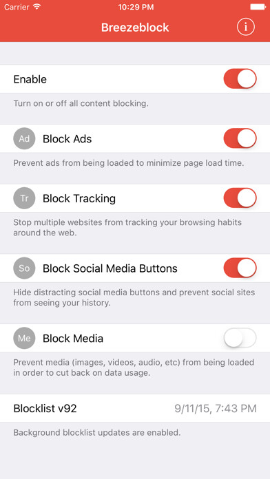 Emulate iPhone app Breezeblock - Block Ads, Reduce Data, Browse Quicker using MyAndroid