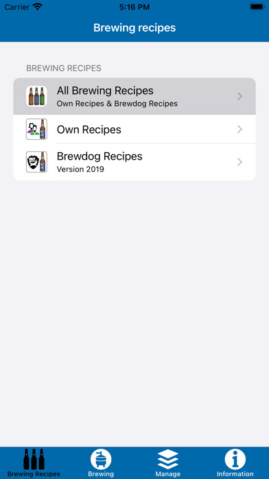 Emulate iPhone app Brewing Recipes using MyAndroid