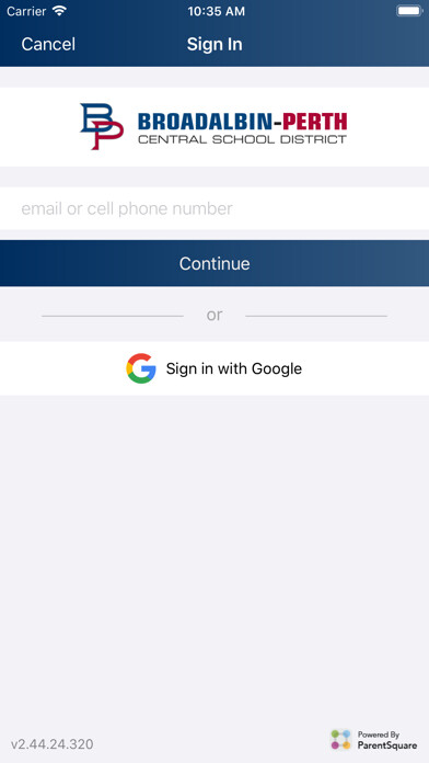 Emulate iPhone app Broadalbin-Perth ParentSquare using MyAndroid