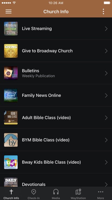 Emulate iPhone app Broadway Church of Christ using MyAndroid