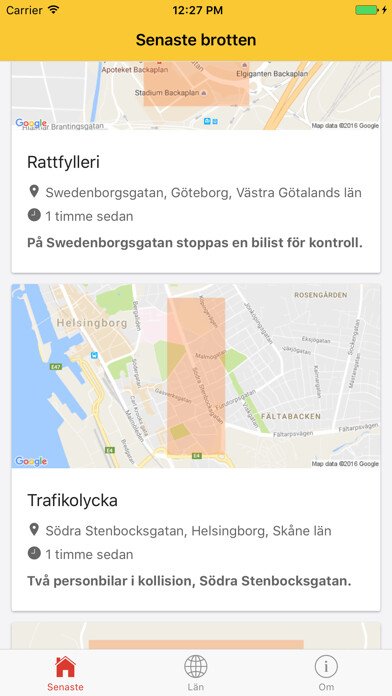 Emulate iPhone app Brottsplatskartan - Händelser från Polisen using MyAndroid Emulate iPhone app Brottsplatskartan - Händelser från Polisen using MyAndroid