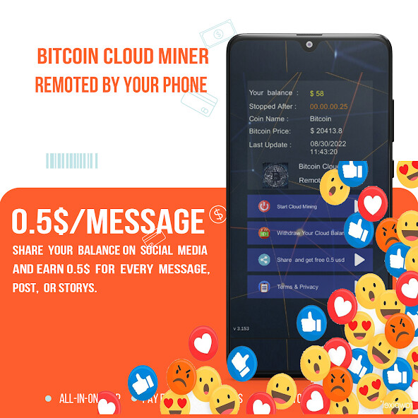 Emulate BTC (Bitcoin) cloud miner from MyAndroid or run BTC (Bitcoin) cloud miner using MyAndroid