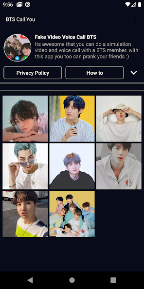 Run android online APK BTS Prank Fake VideoVoice Call from MyAndroid or emulate BTS Prank Fake VideoVoice Call using MyAndroid