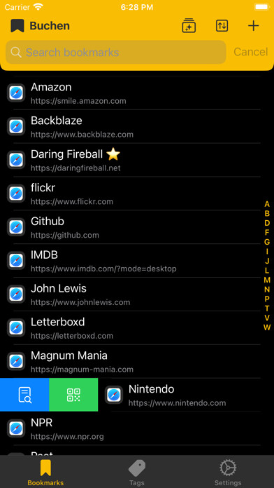 Emulate iPhone app Buchen - Bookmark Manager using MyAndroid