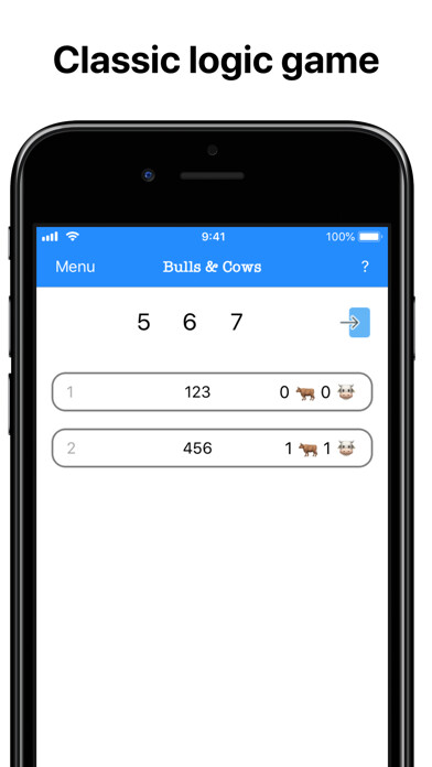 Emulate iPhone app Bulls & Cows - Math game using MyAndroid
