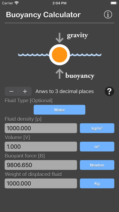 Emulate iPhone app Buoyancy Calculator using MyAndroid
