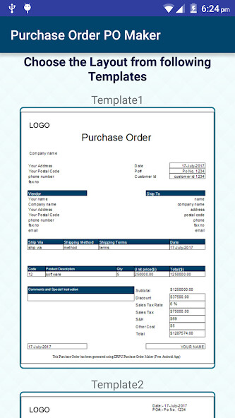 Run android online APK Business Invoice  Purchase Order PO PDF Maker App from MyAndroid or emulate Business Invoice  Purchase Order PO PDF Maker App using MyAndroid