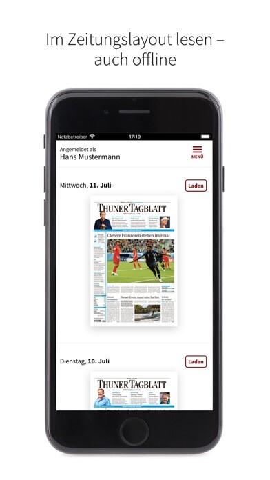 Emulate iPhone app BZ Thuner Tagblatt E-Paper using MyAndroid