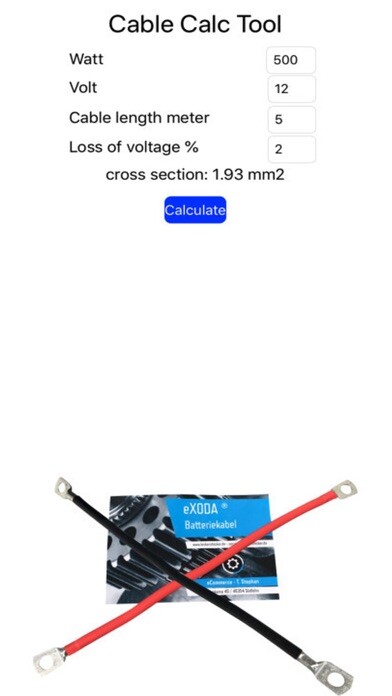 Emulate iPhone app Cable Calc Tool using MyAndroid