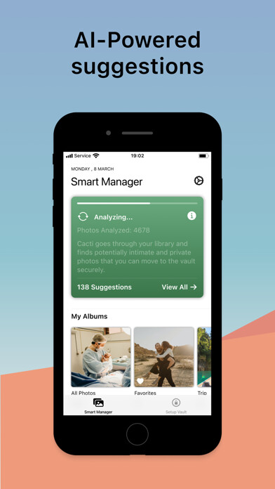 Emulate iPhone app Cacti: AI-Powered Photo Vault using MyAndroid