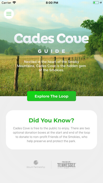 Emulate iPhone app Cades Cove Visitor Guide using MyAndroid