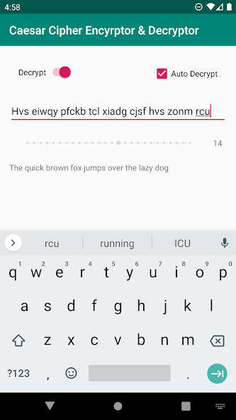Emulate Caesar Cipher Encryptor and Automatic Decryptor from MyAndroid or run Caesar Cipher Encryptor and Automatic Decryptor using MyAndroid