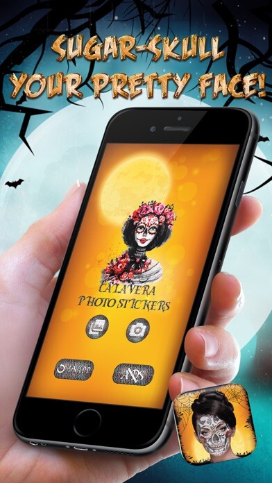 Emulate iPhone app Calavera Photo Stickers using MyAndroid