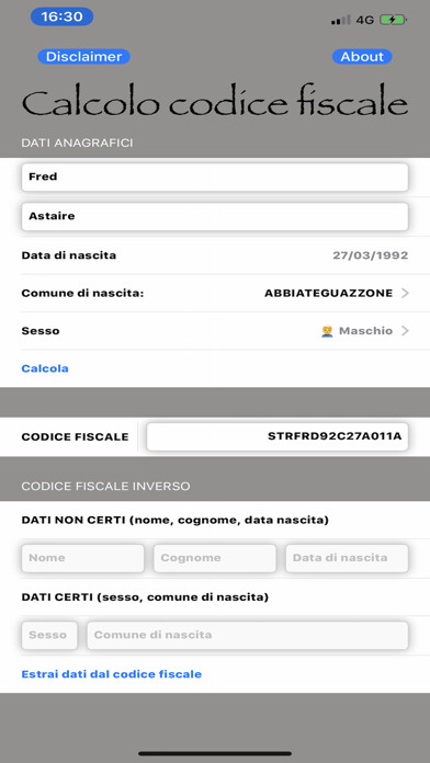 Emulate iPhone app Calcolo codice fiscale using MyAndroid Emulate iPhone app Calcolo codice fiscale using MyAndroid