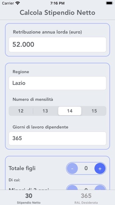 Emulate iPhone app Calcolo Stipendio Netto using MyAndroid