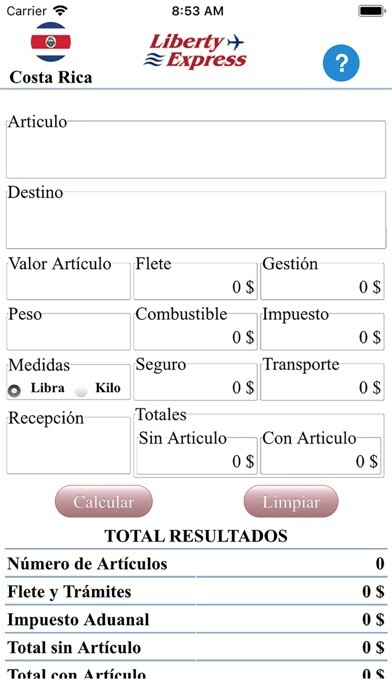 Emulate iPhone app Calculadora Liberty Express using MyAndroid