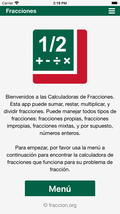 Emulate iPhone app Calculadoras de fracciones using MyAndroid