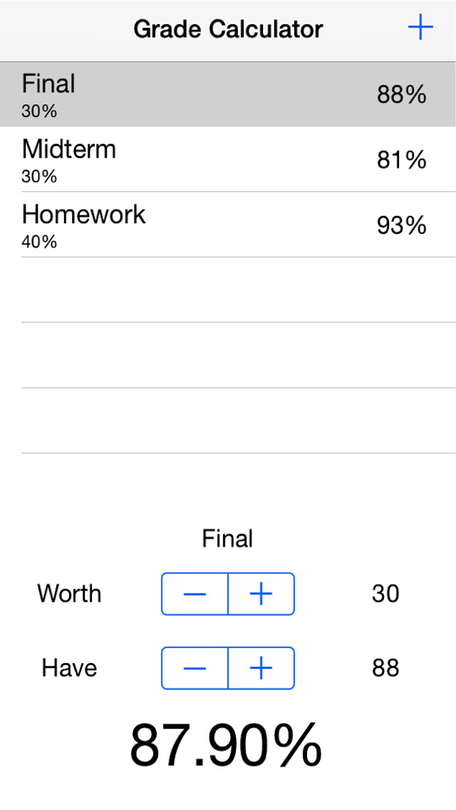 Emulate iPhone app Calculate Your Grade using MyAndroid