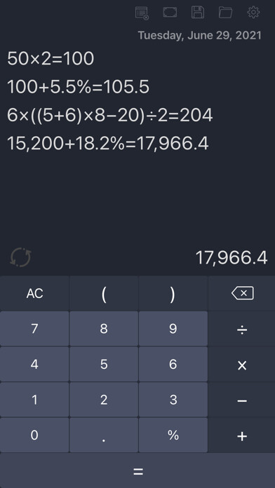 Emulate iPhone app Calculator with History Tape using MyAndroid