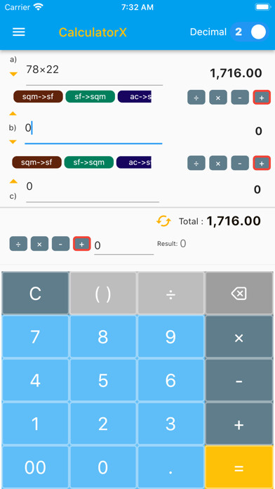 Emulate iPhone app CalculatorX 3-line Calculator using MyAndroid