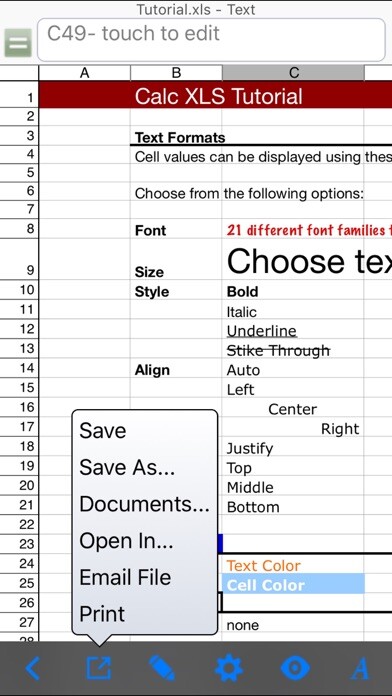 Emulate iPhone app Calc XLS Spreadsheet using MyAndroid