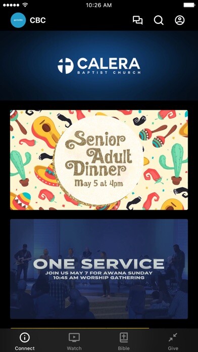 Emulate iPhone app Calera Baptist Church using MyAndroid