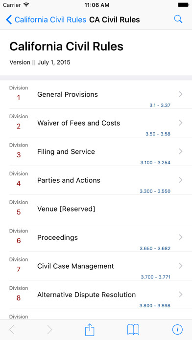Emulate iPhone app California Civil Rules (LawStack CA Series) using MyAndroid