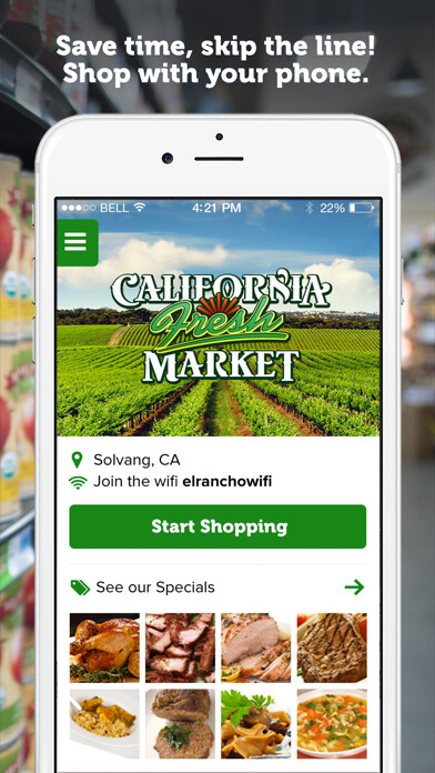 Emulate iPhone app California Fresh Market using MyAndroid