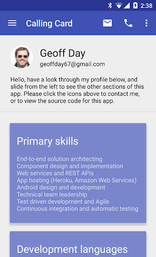 Run android online APK Calling Card for Geoff Day from MyAndroid or emulate Calling Card for Geoff Day using MyAndroid