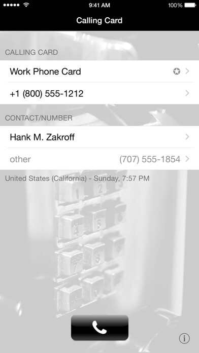 Emulate iPhone app Calling Card using MyAndroid