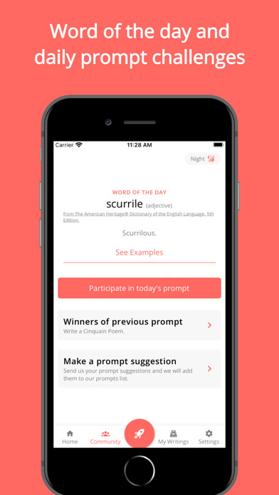 Emulate iPhone app Call of Writing - Daily Prompt using MyAndroid