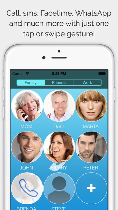 Emulate iPhone app CallRight Pro  -  your favorite contacts from the addressbook promptly available for fast calls and messages and sms using MyAndroid