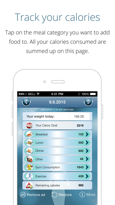 Emulate iPhone app Calorie Counter Free - lose weight, gain fitness, track calories and reach your weight goal with this app as your pal using MyAndroid Emulate iPhone app Calorie Counter Free - lose weight, gain fitness, track calories and reach your weight goal with this app as your pal using MyAndroid
