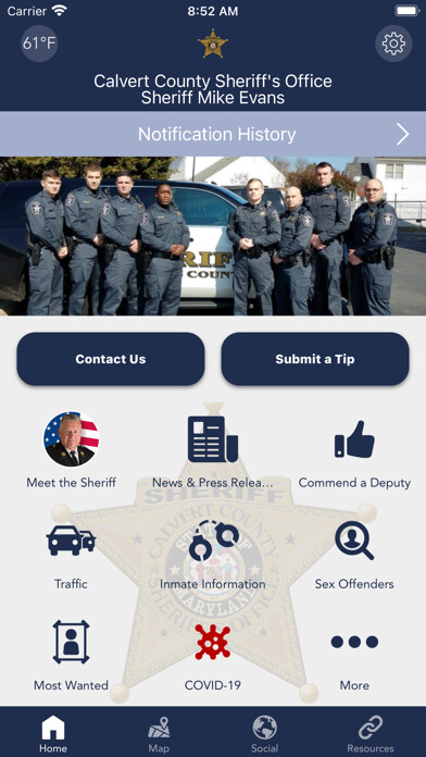 Emulate iPhone app Calvert County Sheriff using MyAndroid