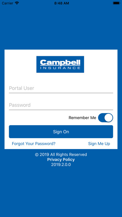 Emulate iPhone app Campbell Insurance Online using MyAndroid