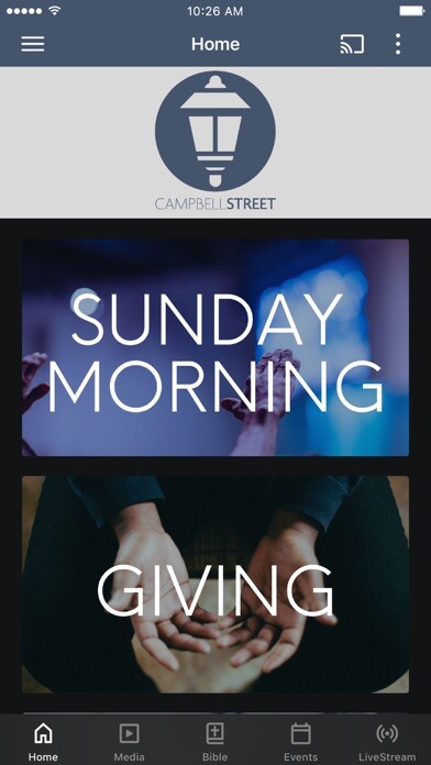 Emulate iPhone app Campbell Street Church using MyAndroid