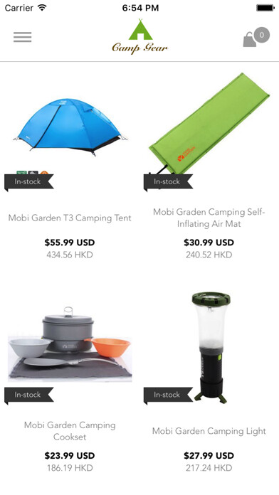 Emulate iPhone app Camp Gear: Shop & Buy Camping Top Hiking Supplies using MyAndroid