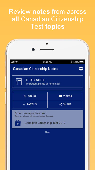 Emulate iPhone app Canadian Citizenship Notes using MyAndroid