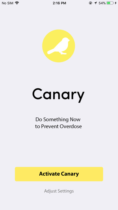 Emulate iPhone app Canary - Prevent Overdose using MyAndroid