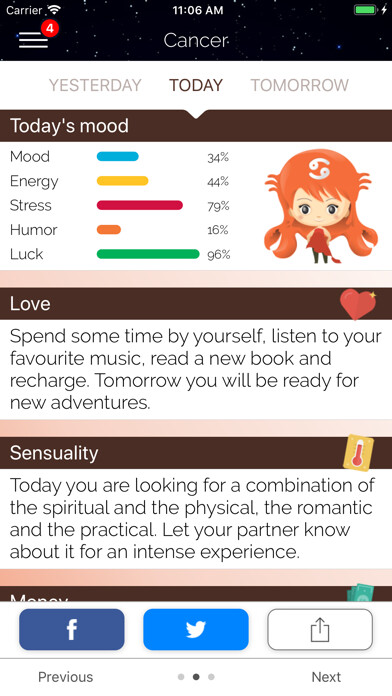 Emulate iPhone app Cancer Horoscope Daily using MyAndroid