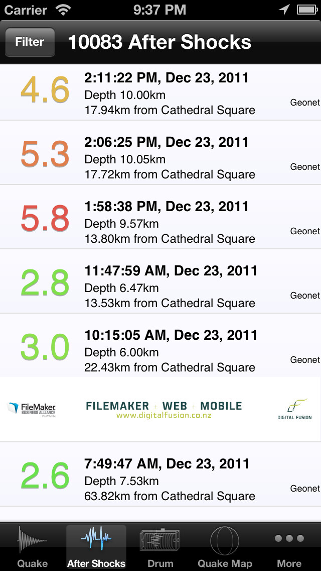 Emulate iPhone app Canterbury Quakes using MyAndroid